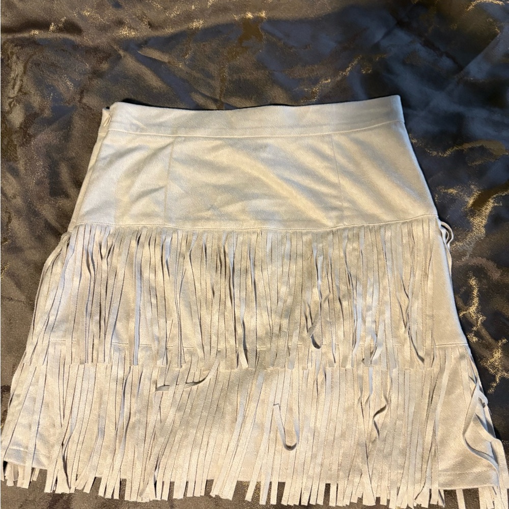 Altar'd State Cream Fringe Mini Skirt